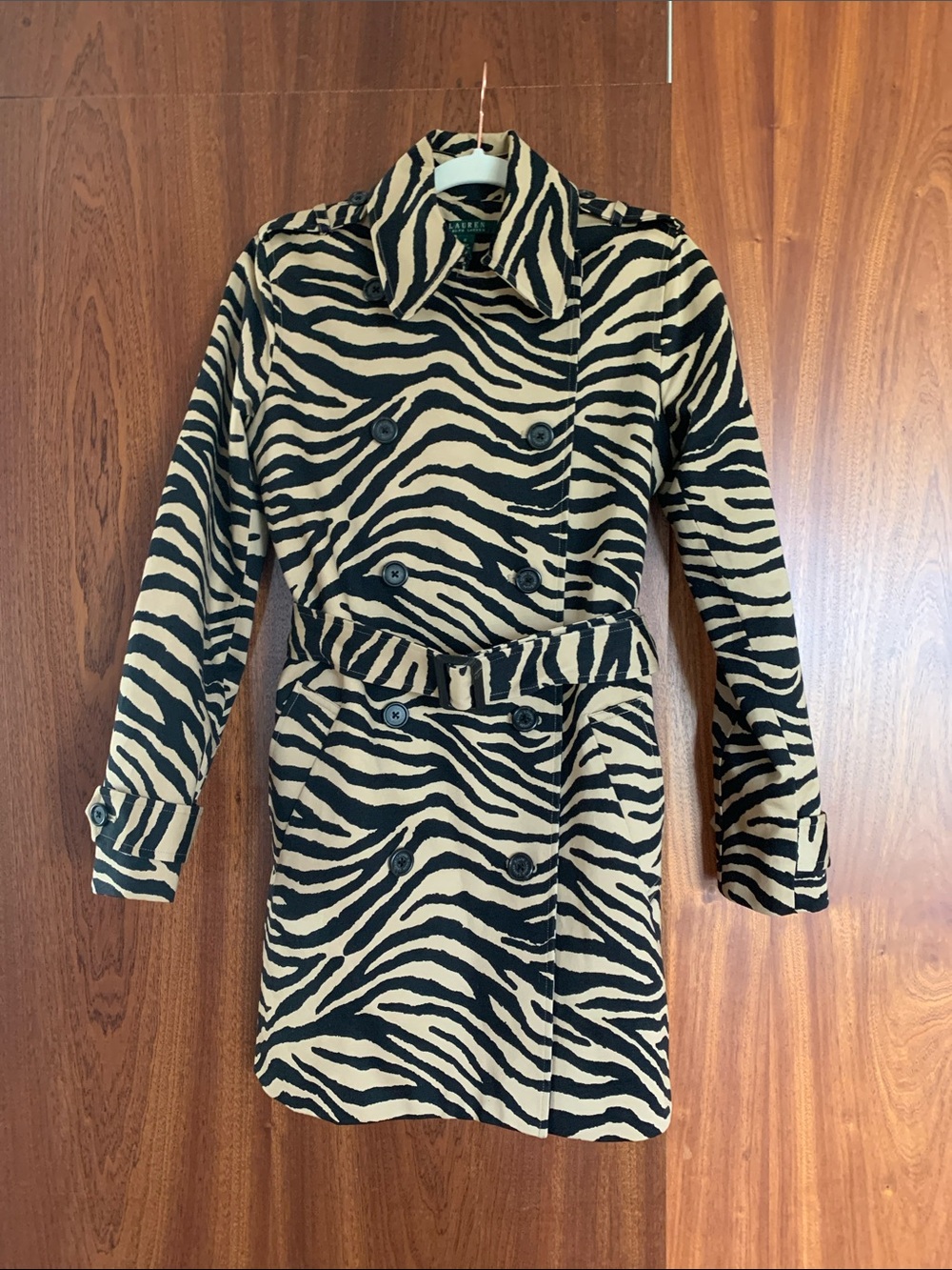 Lauren Ralph Lauren Brown & Cream Zebra-Print Belted Trench Coat